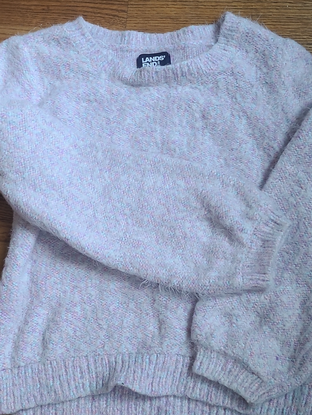 Girl Lands' End Pink Marled Fuzzy Crewneck Sweater